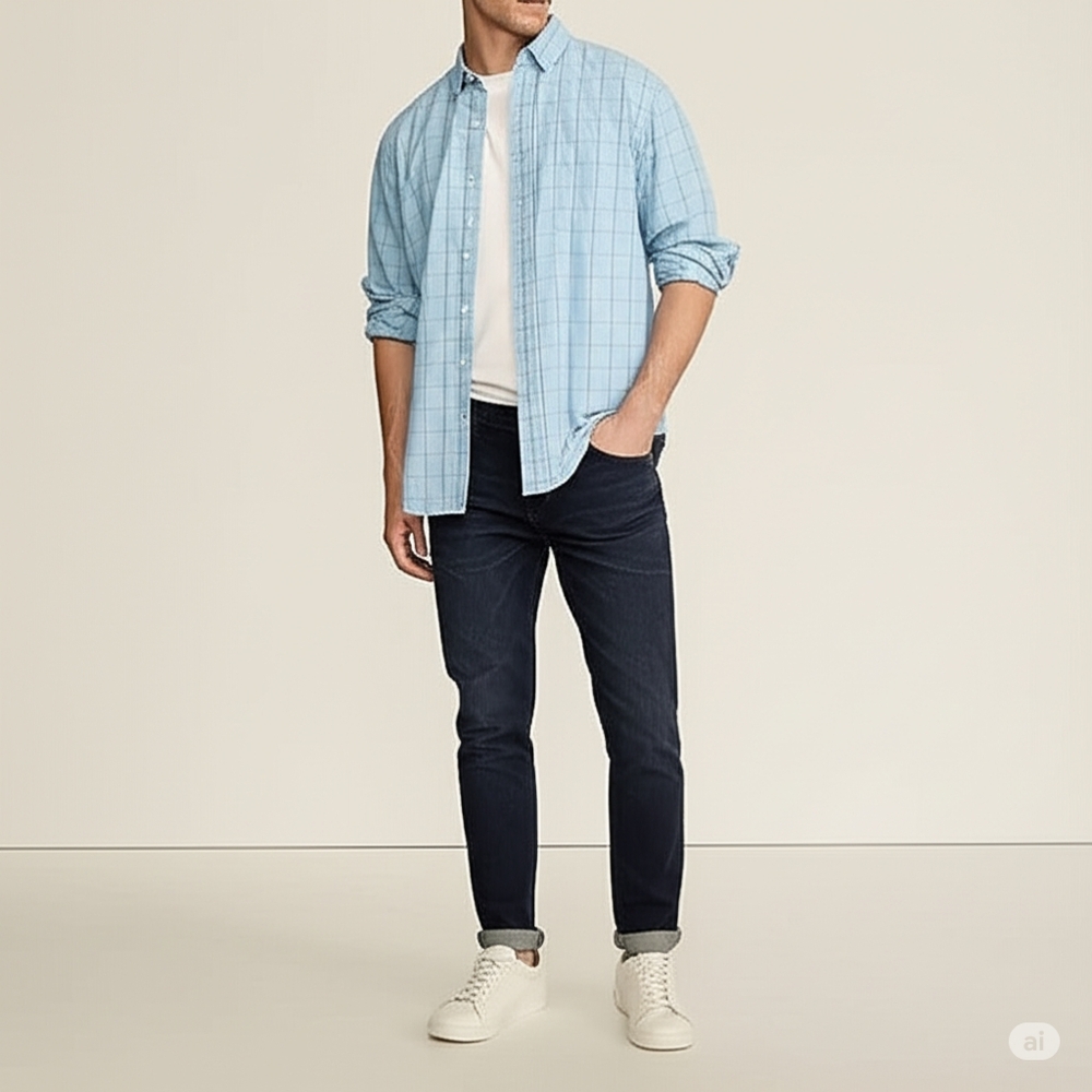 IZOD  light blue / dark blue plaid dressy to casual long sleeve shirt